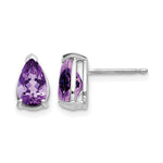 14k White Gold 8x Pear Amethyst Post Earrings