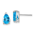 14k White Gold 8x Pear Blue Topaz Checker Earrings