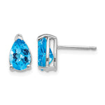 14k White Gold 8x Pear Checker-cut Blue Topaz Post Earrings