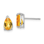 14k White Gold 8x Pear Citrine Checker Earrings