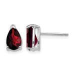 14k White Gold 8x Pear Checker-cut Garnet Post Earrings