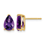 14k 9x Pear Checker-cut Amethyst Post Earrings