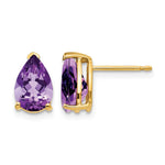 14k 9x Pear Amethyst Post Earrings