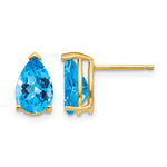 14k 9x Pear Checker-cut Blue Topaz Post Earrings