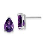 14k White Gold 9x Pear Amethyst Checker Earrings