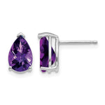 14k White Gold 9x Pear Checker-cut Amethyst Post Earrings