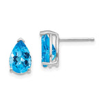 14k White Gold 9x Pear Blue Topaz Checker Earrings