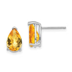 14k White Gold 9x Pear Citrine Checker Earrings
