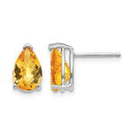14k White Gold 9x Pear Checker-cut Citrine Post Earrings