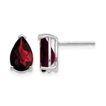14k White Gold 9x Pear Checker-cut Garnet Post Earrings