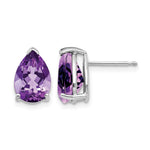14k White Gold 10x Pear Amethyst Stud Earrings