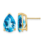 14k 12x Pear Blue Topaz Post Earrings