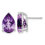 14k White Gold 12x Pear Amethyst Stud Earrings