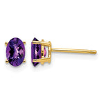14k 6x Oval Checker-cut Amethyst Post Earrings