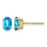 14k 6x Oval Checker-cut Blue Topaz Post Earrings