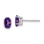 14k White Gold 6x Oval Amethyst Checker Earrings