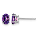 14k White Gold 6x Oval Checker-cut Amethyst Post Earrings