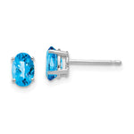 14k White Gold 6x Oval Blue Topaz Checker Earrings