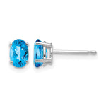 14k White Gold 6x Oval Checker-cut Blue Topaz Post Earrings