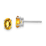 14k White Gold 6x Oval Citrine Checker Earrings