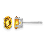 14k White Gold 6x Oval Checker-cut Citrine Post Earrings