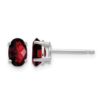 14k White Gold 6x Oval Checker-cut Garnet Post Earrings