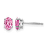 14k White Gold 6x Oval Pink Sapphire Post Earrings
