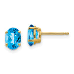 14k 7x Oval Blue Topaz Checker Earrings
