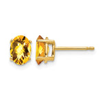 14k 7x Oval Checker-cut Citrine Post Earrings
