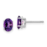 14k White Gold 7x Oval Amethyst Checker Earrings