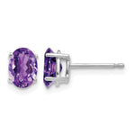 14k White Gold 7x Oval Amethyst Post Earrings