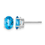 14k White Gold 7x Oval Checker-cut Blue Topaz Post Earrings