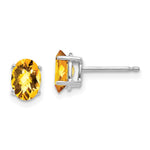 14k White Gold 7x Oval Citrine Checker Earrings