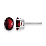 14k White Gold 7x Oval Checker-cut Garnet Post Earrings