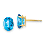 14k 8x Oval Blue Topaz Checker Earrings