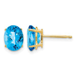 14k 8x Oval Checker-cut Blue Topaz Post Earrings