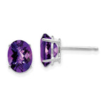 14k White Gold 8x Oval Amethyst Checker Earrings