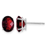 14k White Gold 8x Oval Checker-cut Garnet Post Earrings