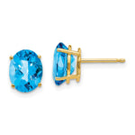 14k 9x Oval Blue Topaz Checker Earrings