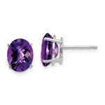 14k White Gold 9x Oval Amethyst Checker Earrings