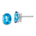 14k White Gold 9x Oval Blue Topaz Checker Earrings