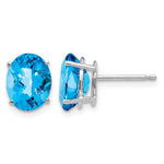14k White Gold 9x Oval Checker-cut Blue Topaz Post Earrings