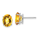 14k White Gold 9x Oval Citrine Checker Earrings