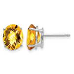 14k White Gold 9x Oval Checker-cut Citrine Post Earrings