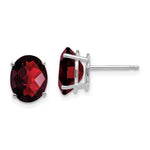 14k White Gold 9x Oval Garnet Checker Earrings