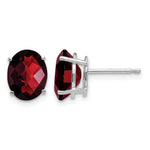 14k White Gold 9x Oval Checker-cut Garnet Post Earrings
