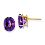 14k 10x Oval Amethyst Checker Earrings