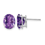 14k White Gold 10x Oval Amethyst Post Earrings