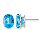14k White Gold 10x Oval Checker-cut Blue Topaz Post Earrings
