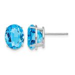 14k White Gold 10x Oval Blue Topaz Post Earrings